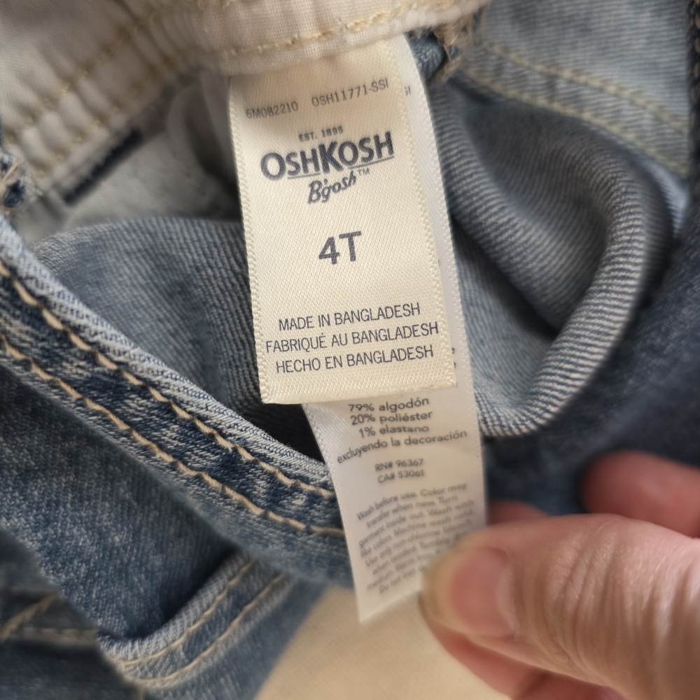OshKosh B'gosh Classic Denim Overall Bib Dungarees Vestbak Toddler Rugged Sz 4t - Picture 7 of 8